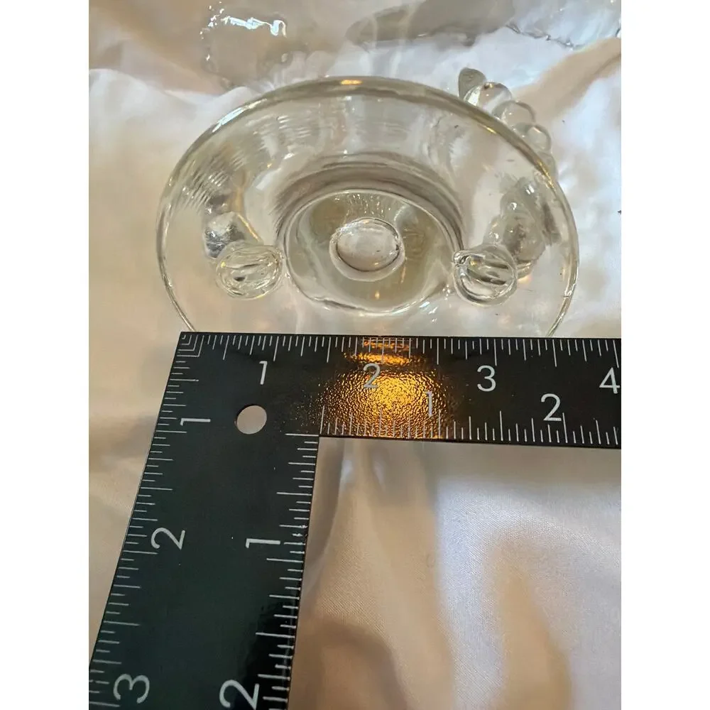 Vintage Imperial Glass Candlewick Fan Vase Beaded Rim Loop Handles Clear Glass